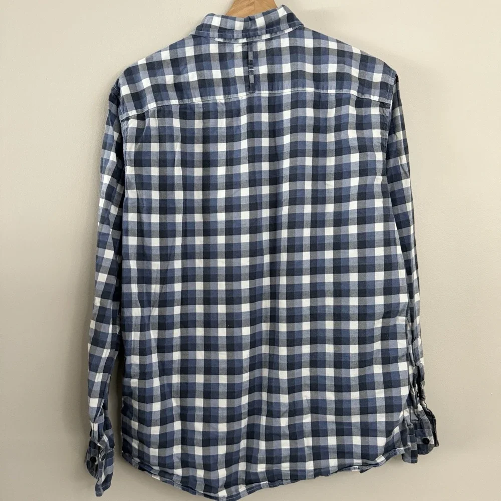 Banana Republic Luxe Flannel Shirt Men Large Blue White Check Slim Fit Button Up